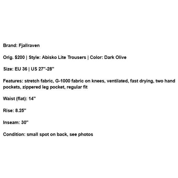 Fjallraven Abisko Lite Hiking Pants 27/28 EU 36 Outdoor G1000 Gorpcore Trousers - Picture 10 of 10